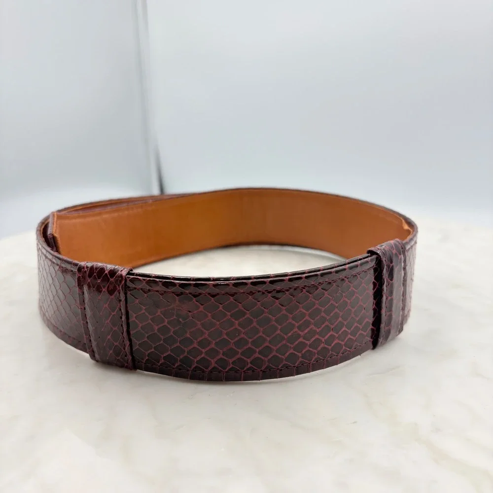 Alexis Kirk Reptile Belt Womens M Burgundy Snakeskin Vintage Waist Cinch 80s 90s